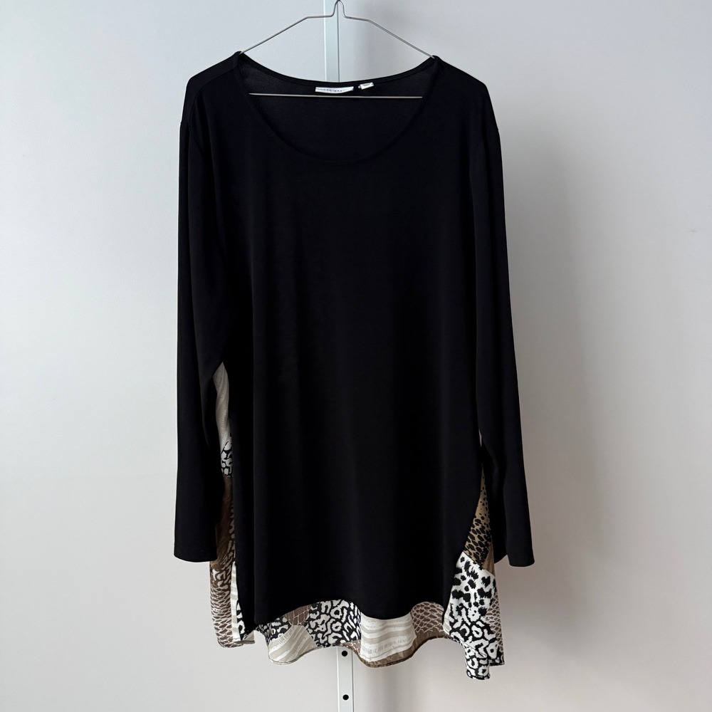 Susan Graver 2X Black Animal Print Witchy Boho Relaxed Shabby‎ Festival Blouse